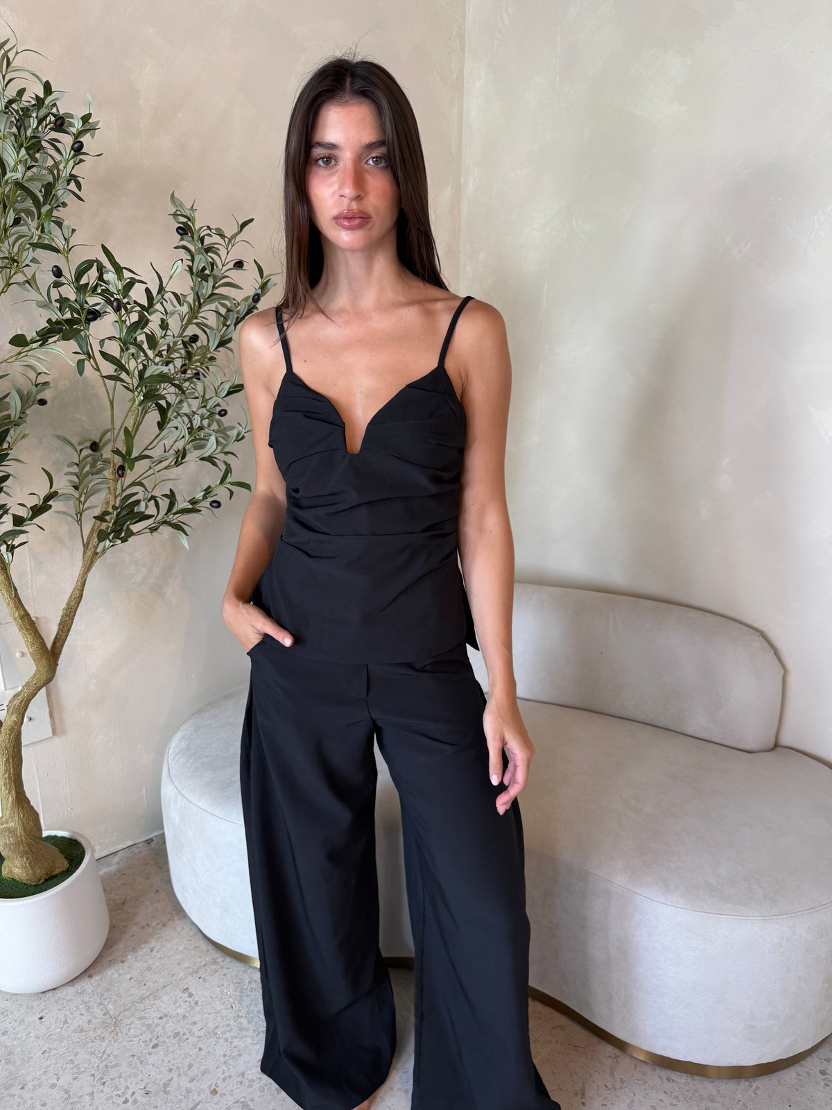 Ruched Top & Pintuck Pants