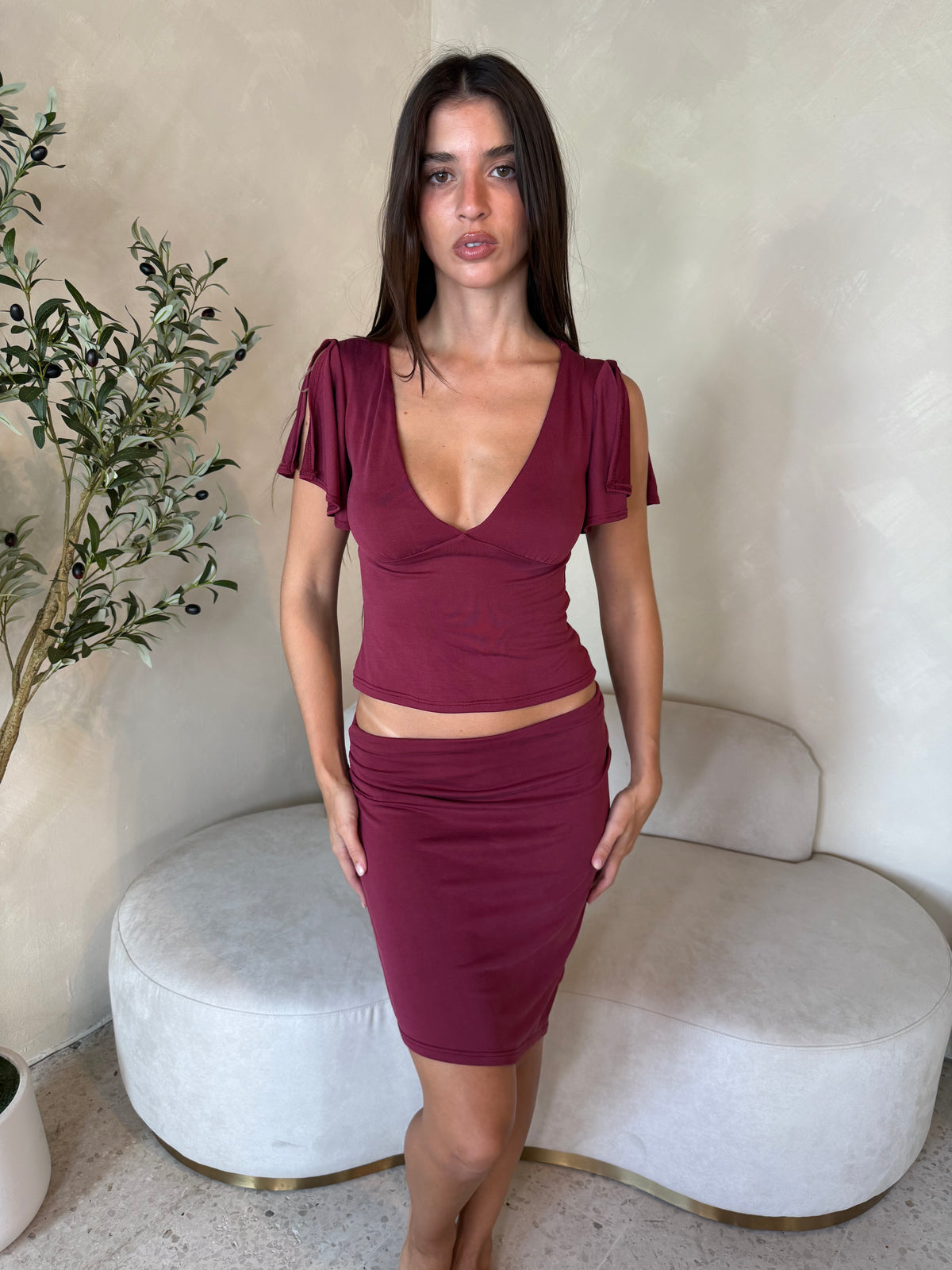 Burgundy Top & Hem Skirt