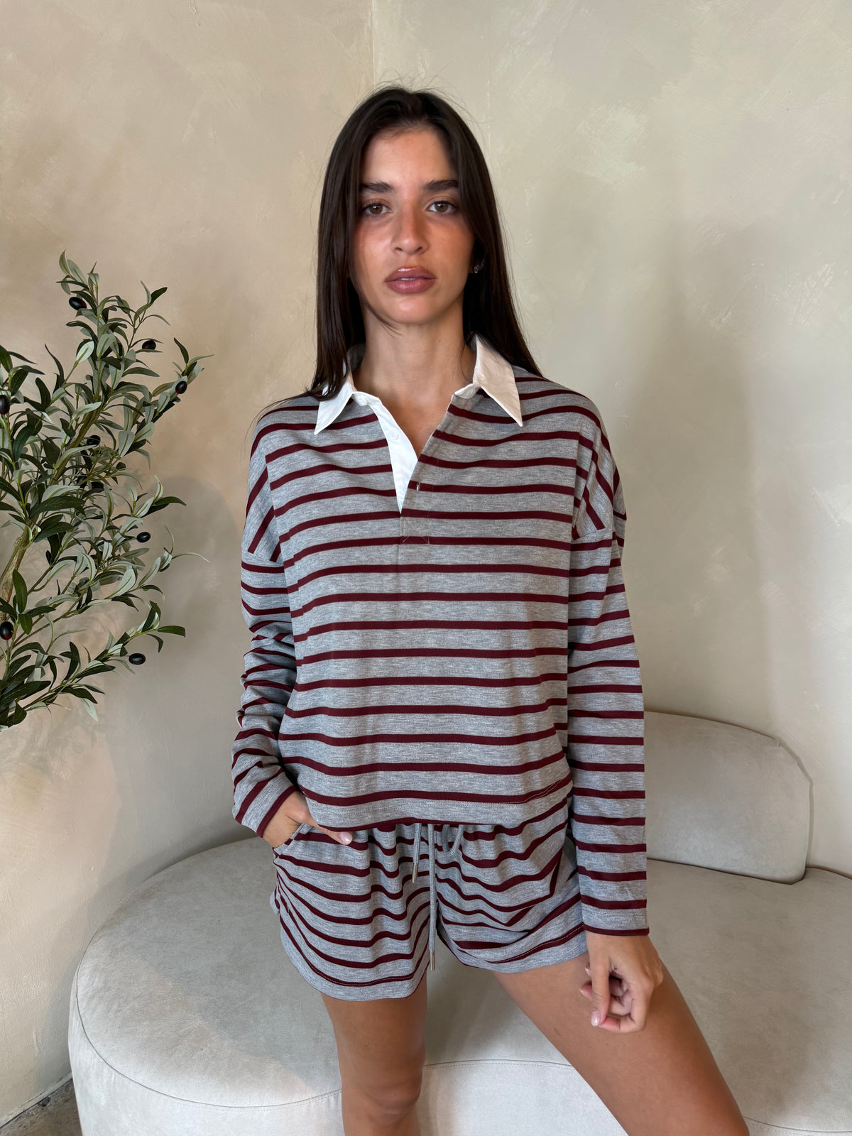 Stripe Collar Top & Short Set