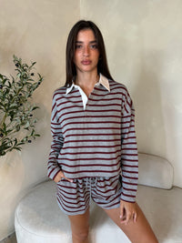 Stripe Collar Top & Short Set