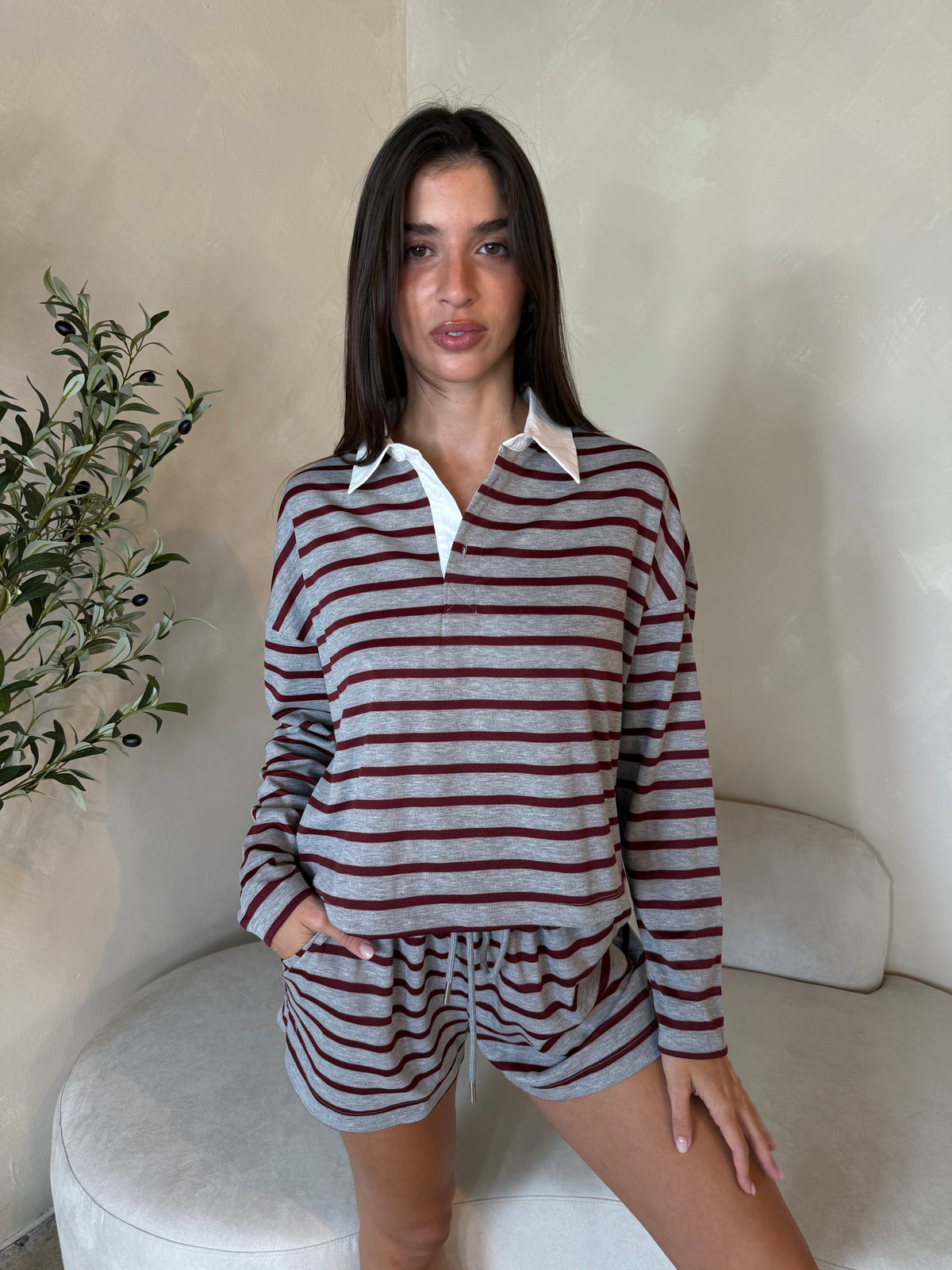 Stripe Collar Top & Short Set