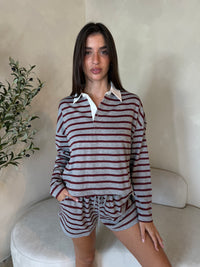 Stripe Collar Top & Short Set