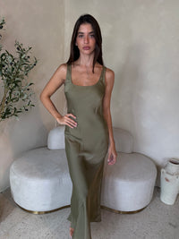 Olive Silky Tank Dress