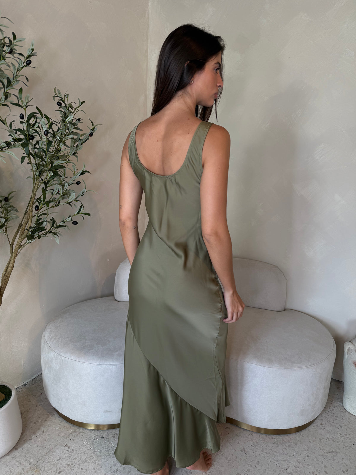Olive Silky Tank Dress