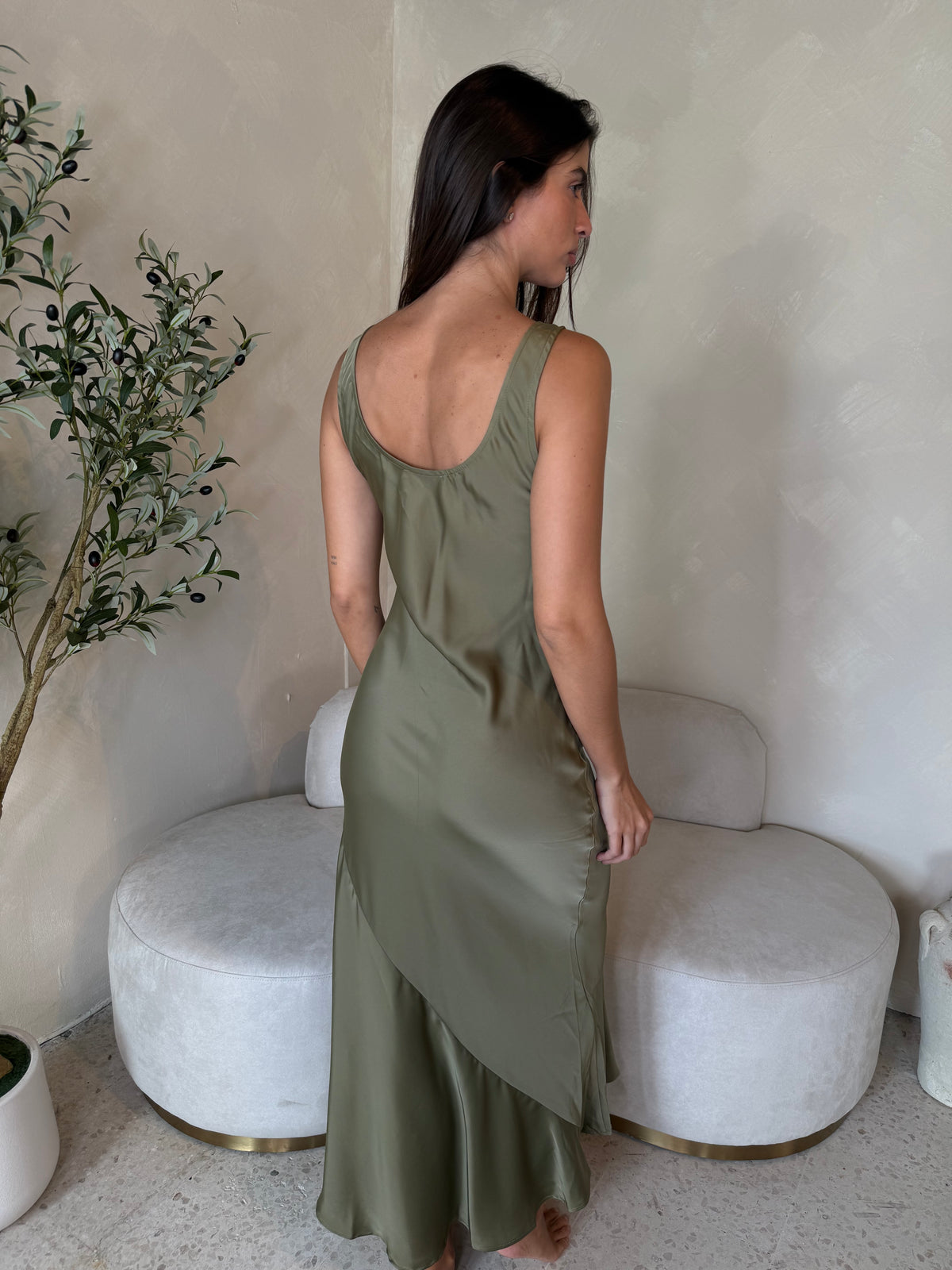 Olive Silky Tank Dress