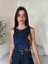 Navy Floral Mesh Top