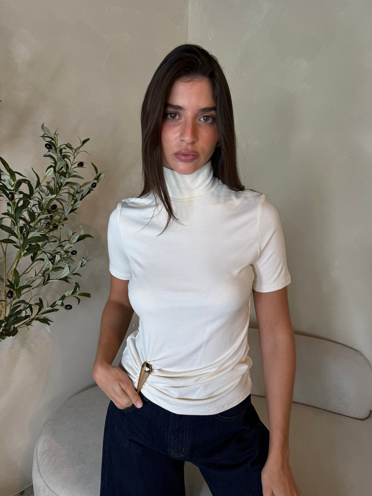 Cream Gold Detail Top
