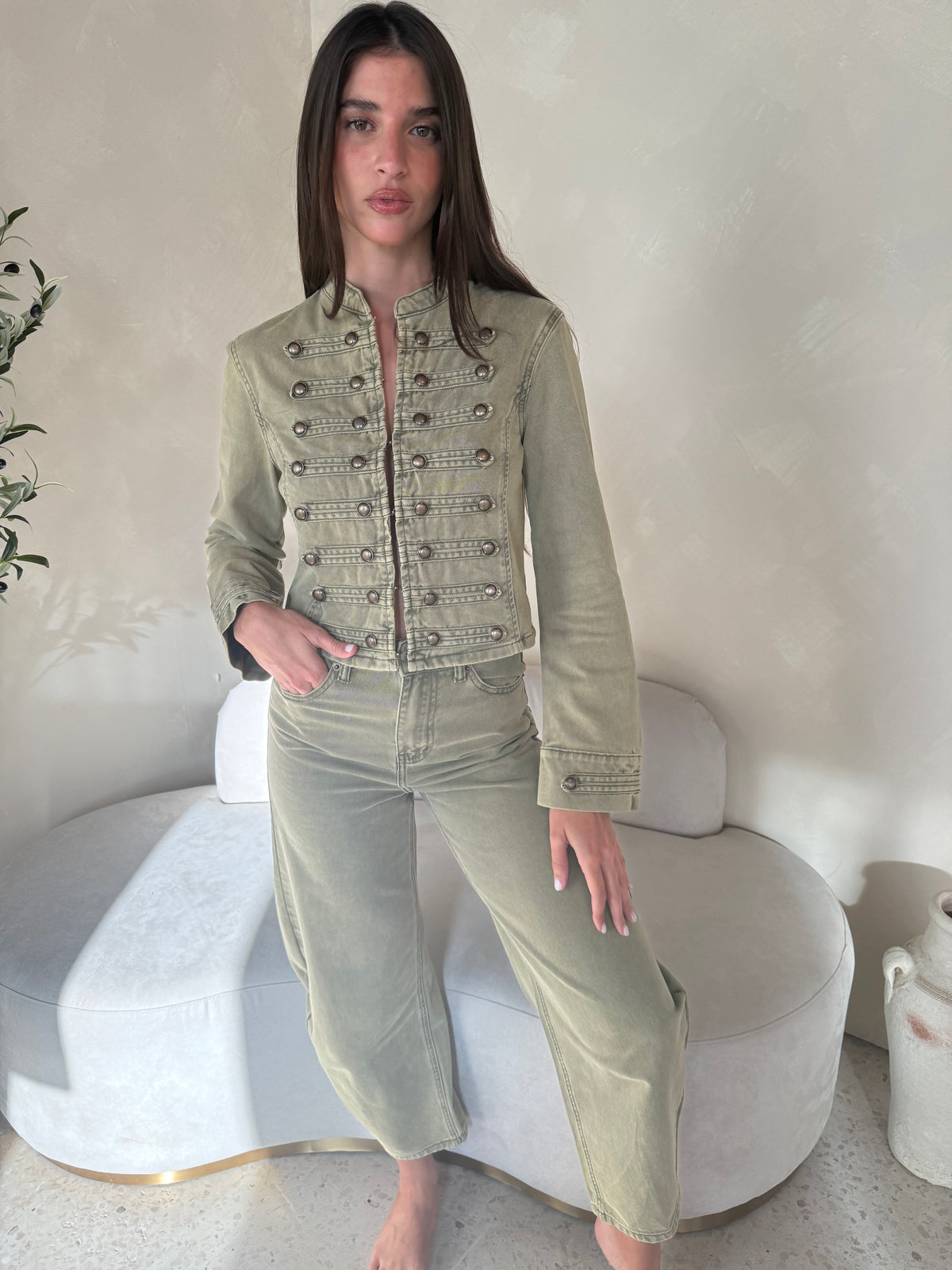 Olive Military jacket & Denim Set