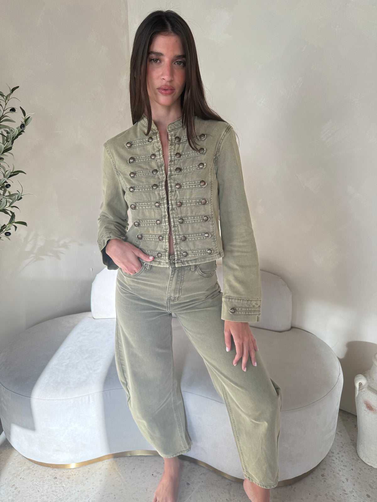 Olive Military jacket & Denim Set