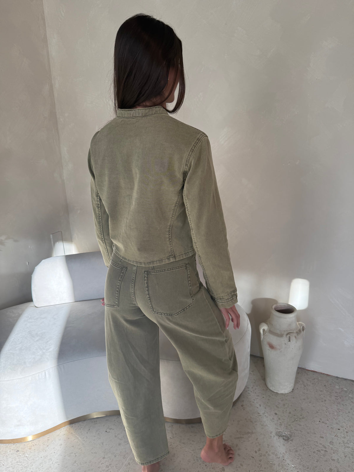 Olive Military jacket & Denim Set