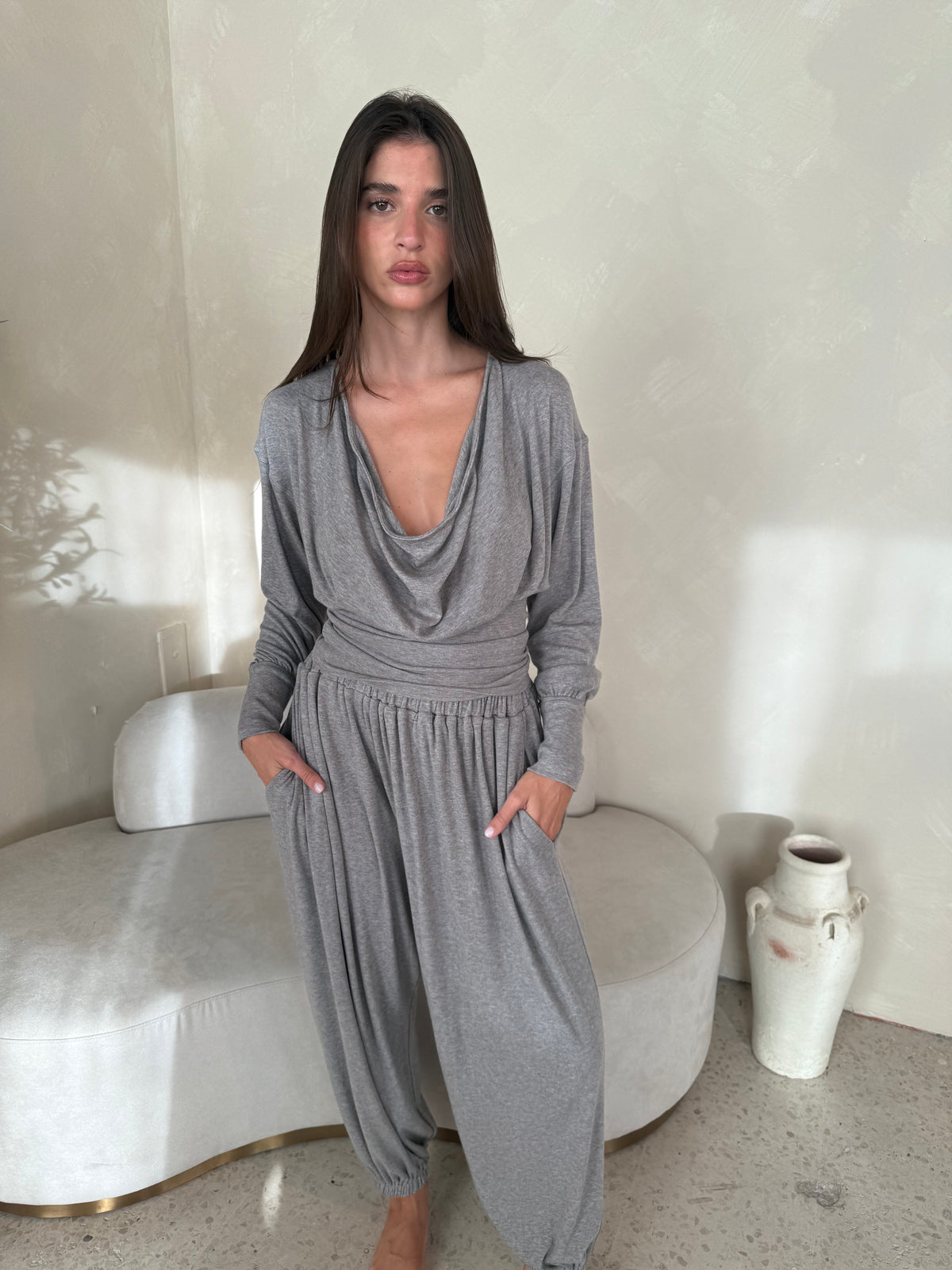 Soft Grey Top & Harem Pants