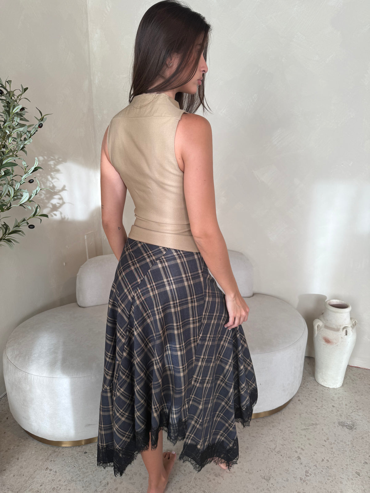 Tan Plaid Maxi Skirt