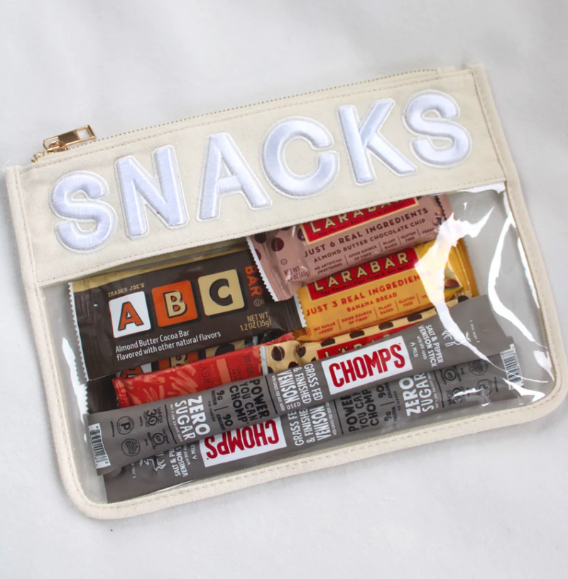 Snacks - White Canvas Flat Clear Pouch