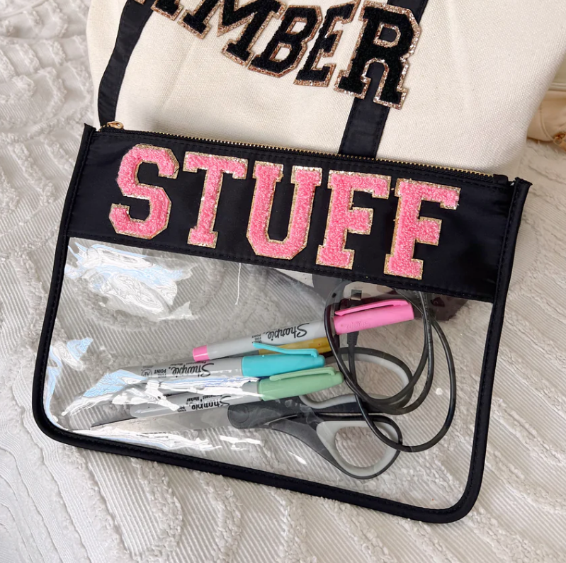 Stuff Clear Pouch - Black w/ Pink Patches