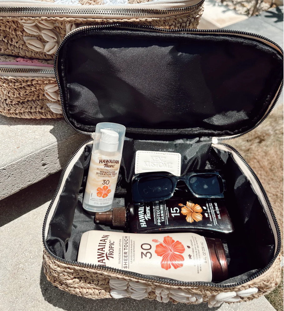 SPF Open Top Makeup Bag with Puka Shells