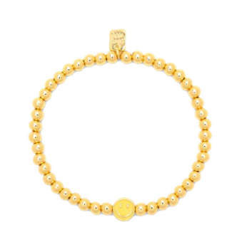 Happy Face Gold Bead Stretch Bracelet
