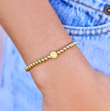 Happy Face Gold Bead Stretch Bracelet