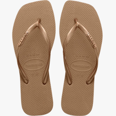 Slim Square Logo Metallic Flip Flops Rose Gold