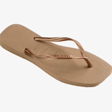 Slim Square Logo Metallic Flip Flops Rose Gold