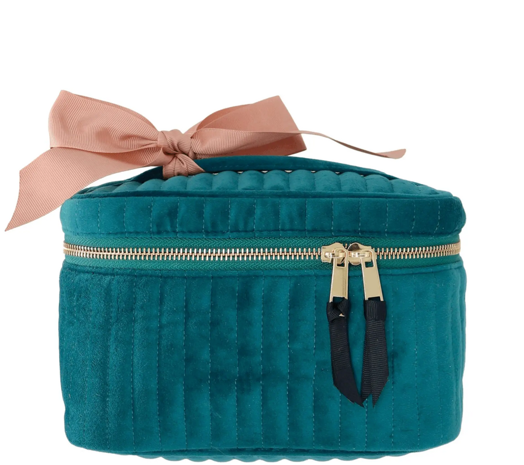 My Makeup Cosmetic Box Quilted Teal Velvet