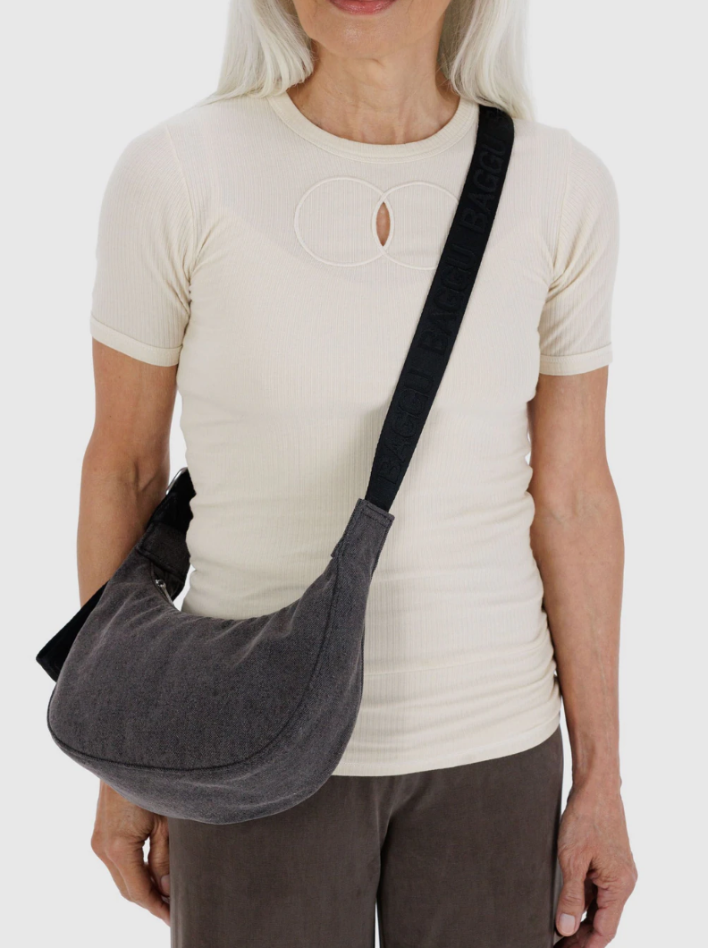 Small Denim Crescent Bag