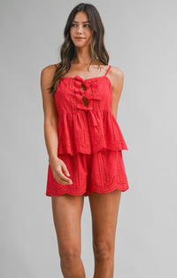 Eyelet Lace Sleeveless Tank Top And Shorts Set