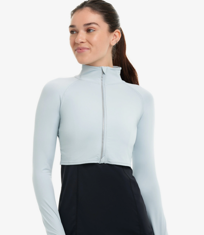 WOMEN'S FULL ZIP CROP TOP GREY UPF+ 50