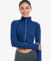 WOMEN'S FULL ZIP CROP TOP NAVY UPF+ 50