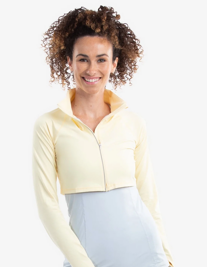 WOMEN'S FULL ZIP CROP TOP BUTTER UPF+ 50