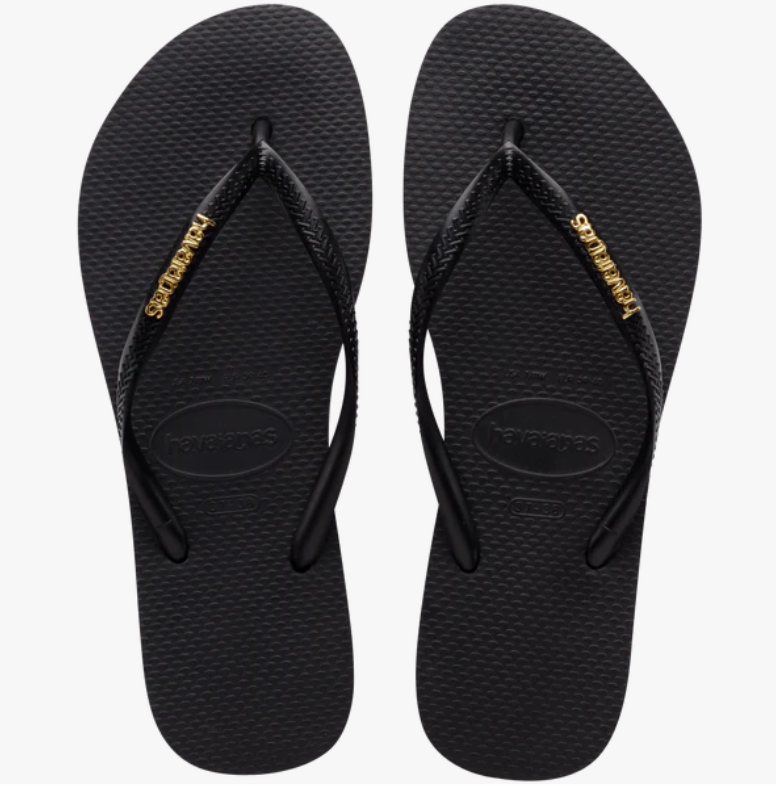 Black Slim Logo Metallic HAVAIANAS