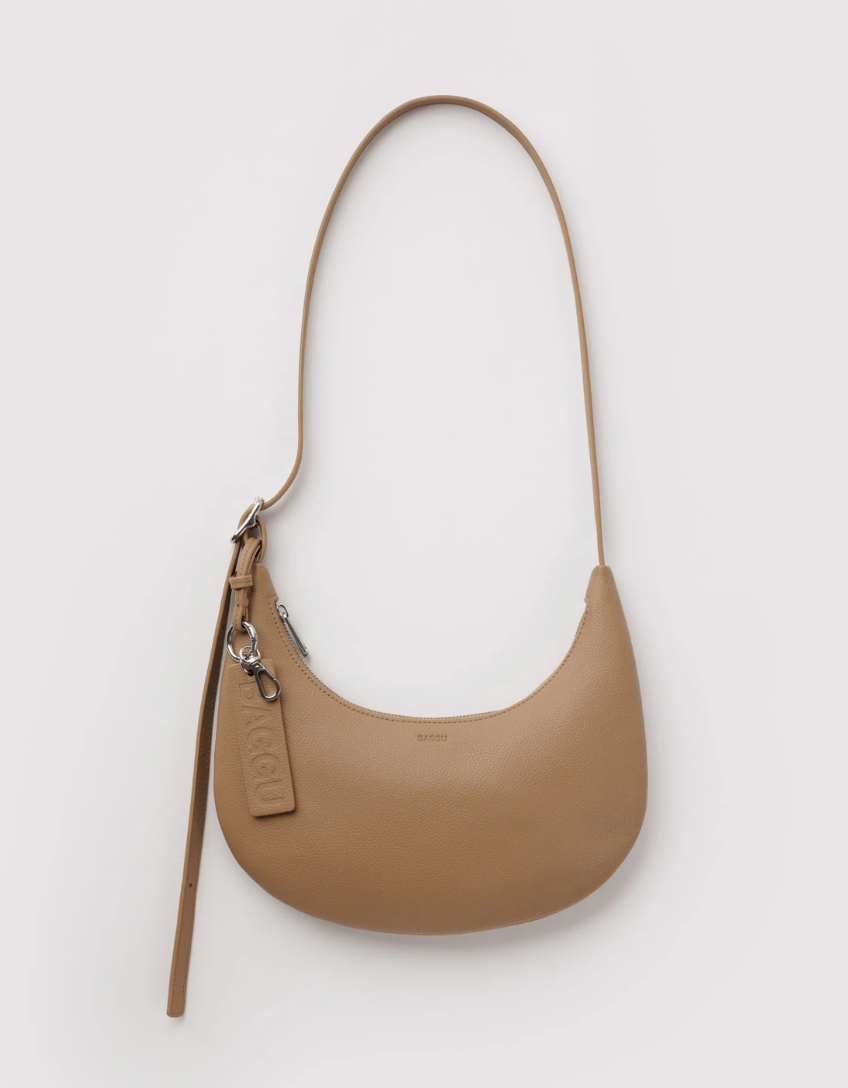 Small Recycled Leather Flat Crescent Baggu