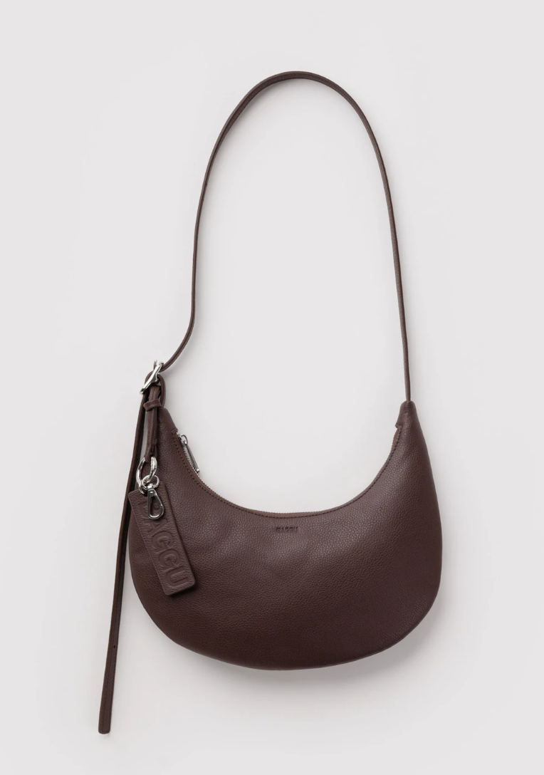 Small Recycled Leather Flat Crescent Baggu