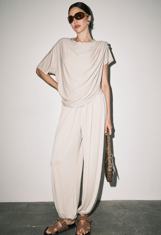 Draped Soft Top & Parachute Pants Set