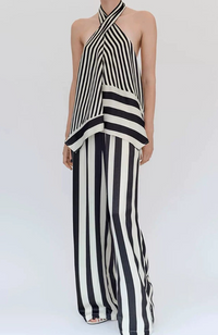 Striped Halter Wrap Top & Pant Set