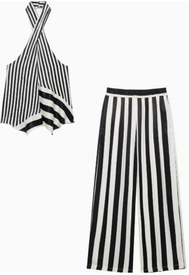 Striped Halter Wrap Top & Pant Set