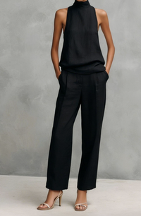 High Sleeveless Top And Straight Leg Pants Set