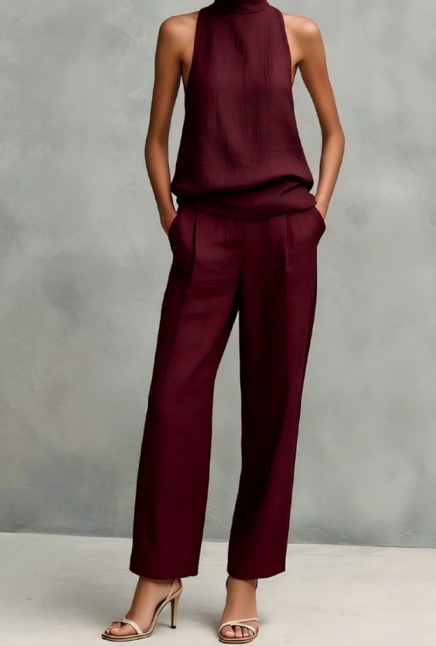 High Sleeveless Top And Straight Leg Pants Set