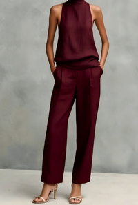 High Sleeveless Top And Straight Leg Pants Set