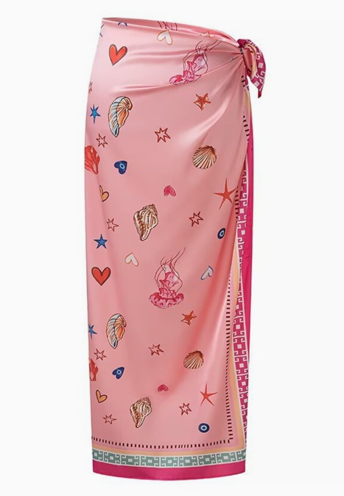 Pink Printed Wrap Skirt