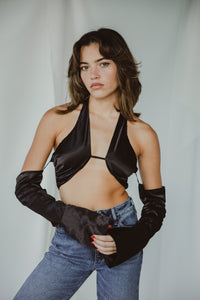 Black Satin LS Top